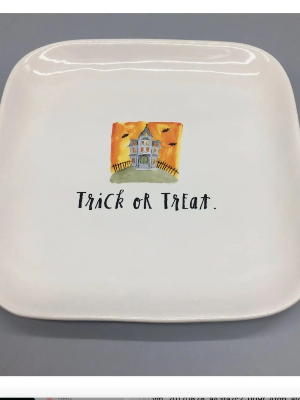 x4 RAE DUNN Halloween Plate Set Haunted House Trick or Treat Square Dessert 7”
